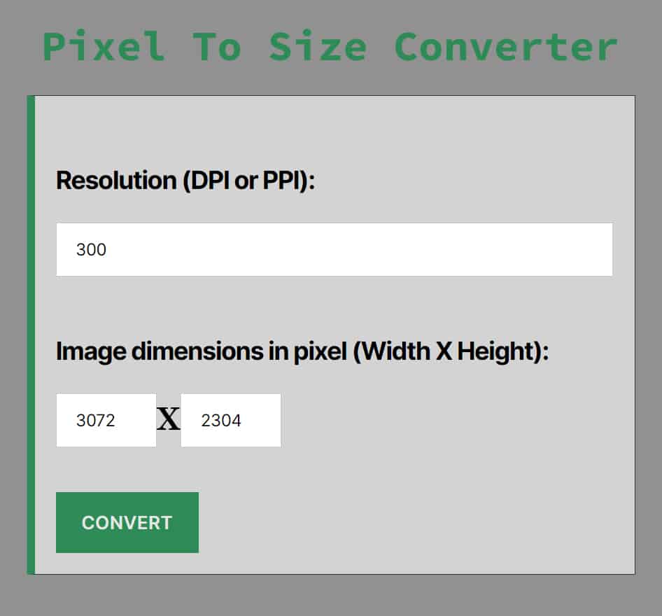 Pixel To Size Converter