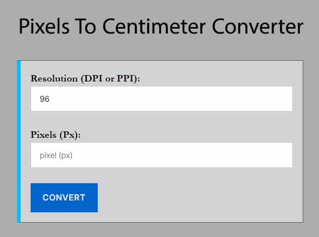 Pixel To Centimeter Converter
