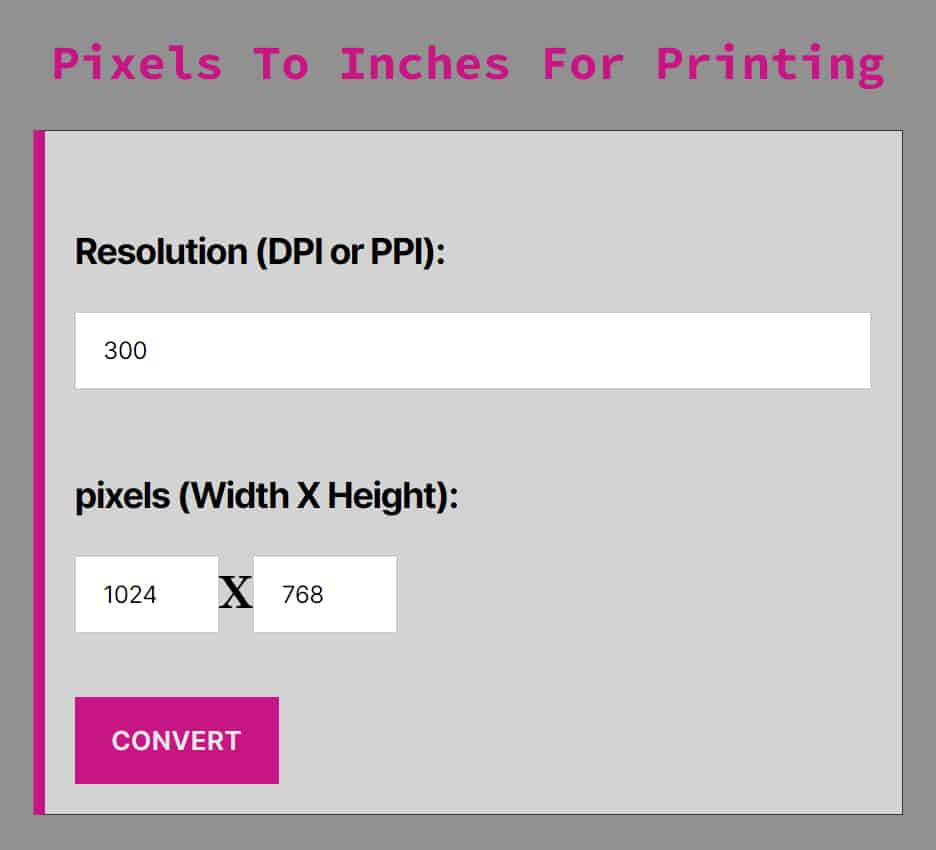 Pixels To Inches For Printing