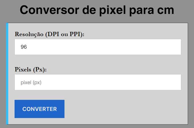 Conversor de pixel para cm