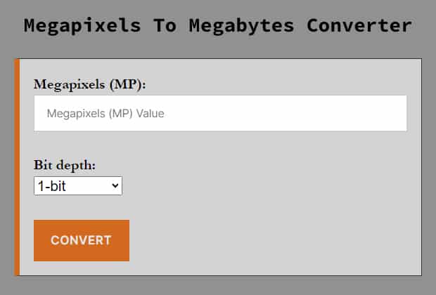 Megapixels To Megabytes Converter
