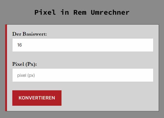 Pixel in Rem Umrechner