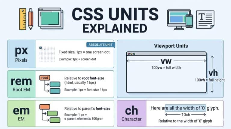 CSS Units Explained: px, rem, em, vw, vh & ch