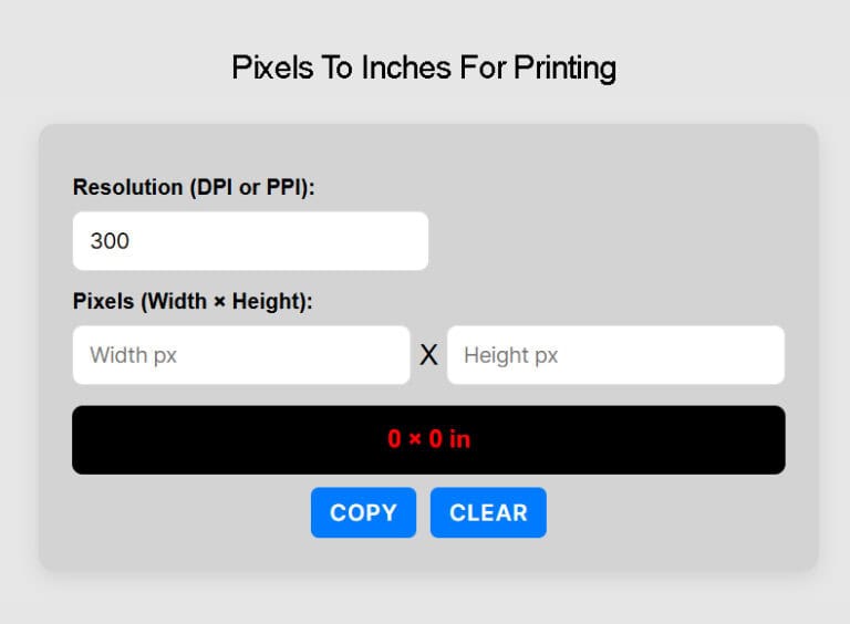 Pixels To Inches For Printing
