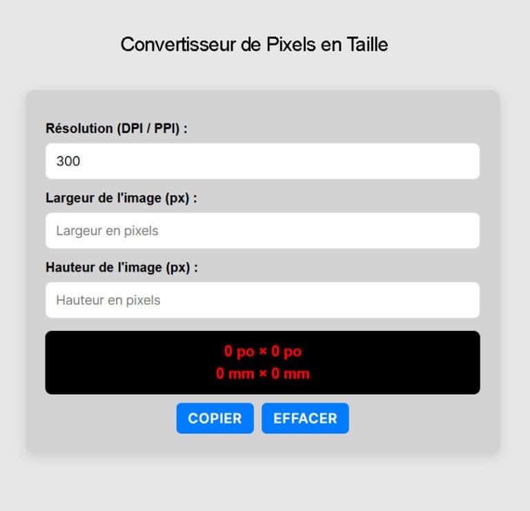 Convertisseur de pixels en taille